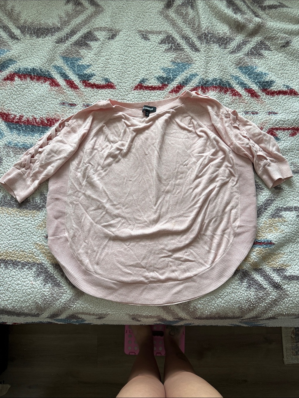 Express Light Pink Lace-Up Sleeve Tunic Sweater